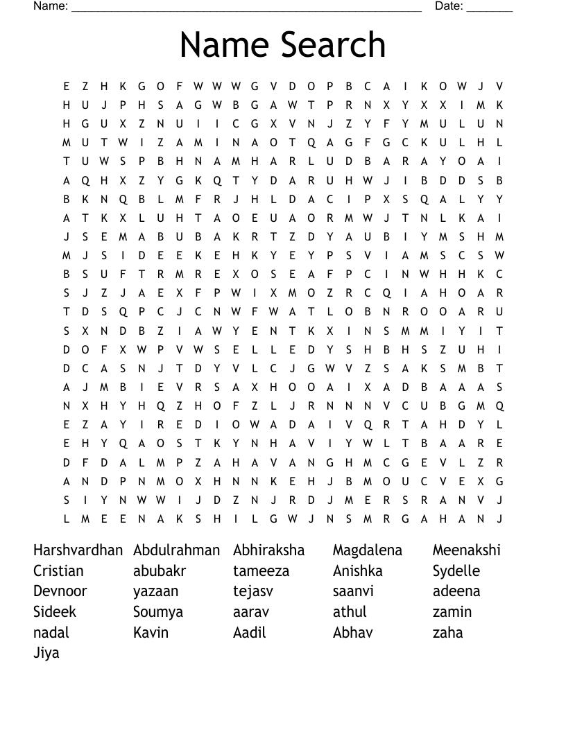 Name Search Word Search - WordMint