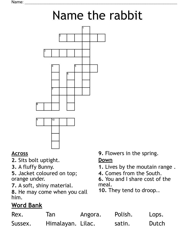 Name the rabbit Crossword WordMint