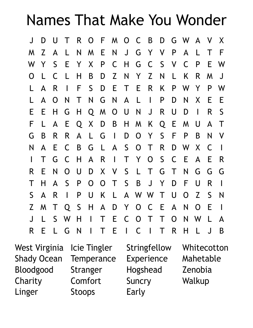 Names That Make You Wonder Word Search - WordMint