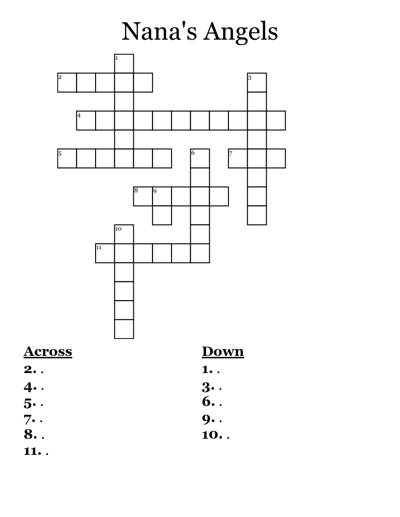 Nana's Angels Crossword WordMint