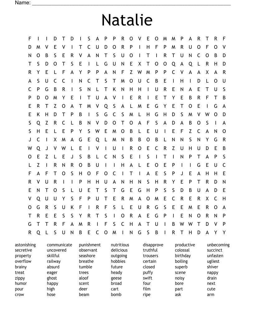 Natalie Word Search WordMint