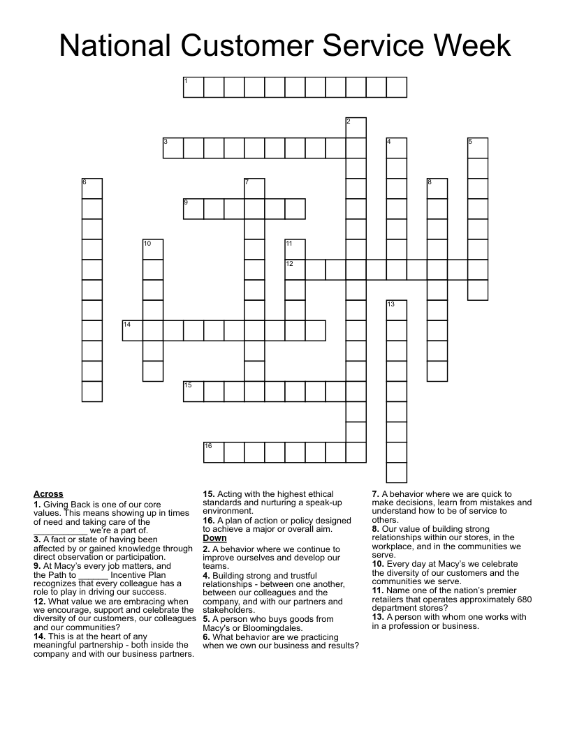 National Customer Service Week Crossword - WordMint