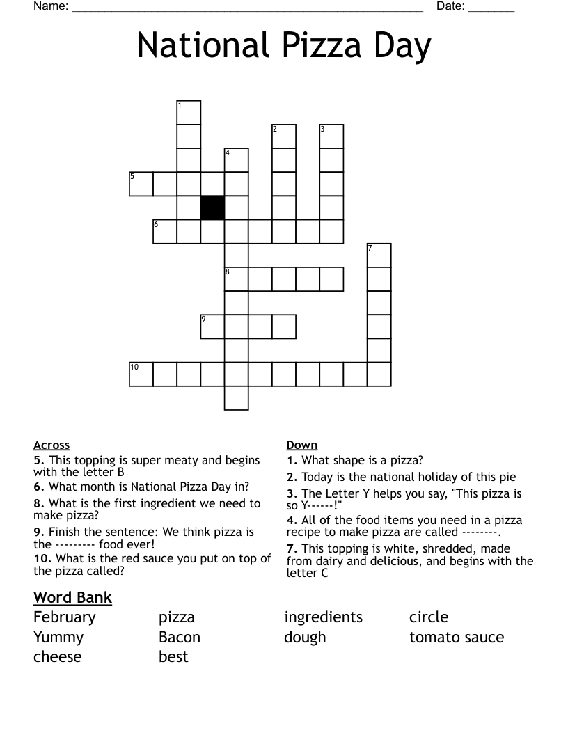 National Pizza Day Crossword WordMint