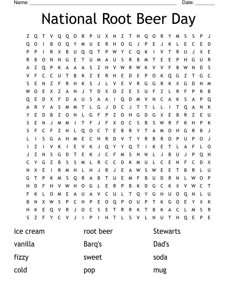 National Root Beer Day Word Search WordMint