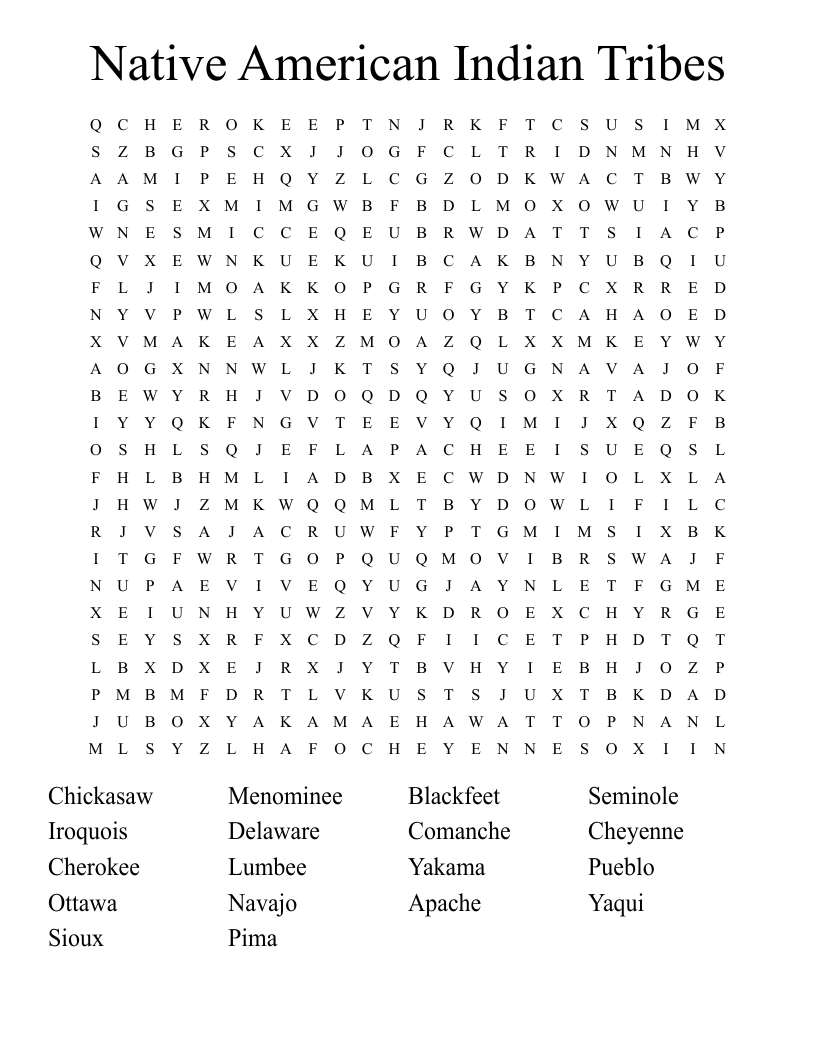 Native American Indian Heritage Month Word Search WordMint