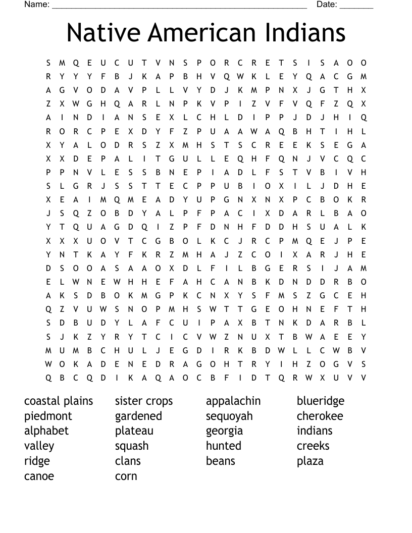 Creek and Cherokee Indians Crossword WordMint
