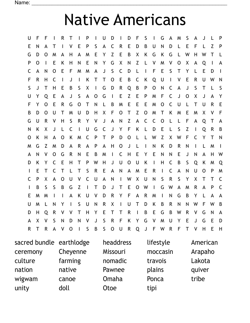 Native Americans Word Search WordMint