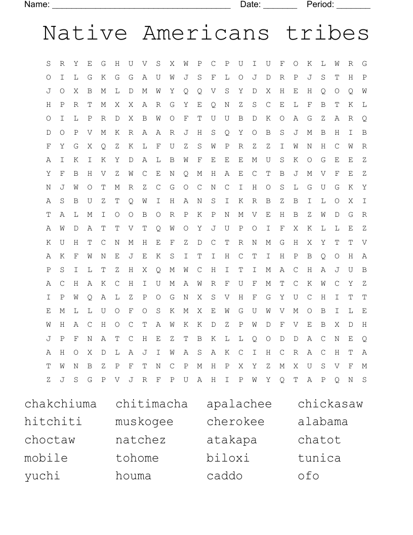 Native Americans tribes Word Search WordMint