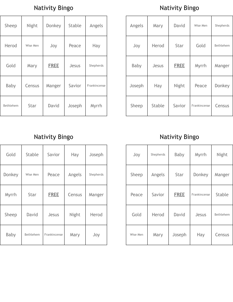 Nativity Bingo WordMint