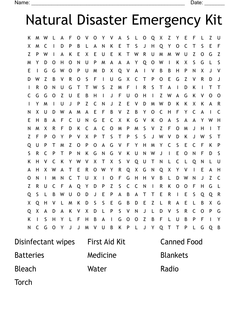 Natural Disaster Emergency Kit Word Search WordMint