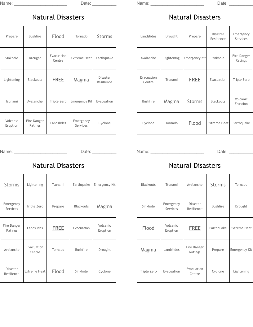 Natural Disasters Crossword WordMint