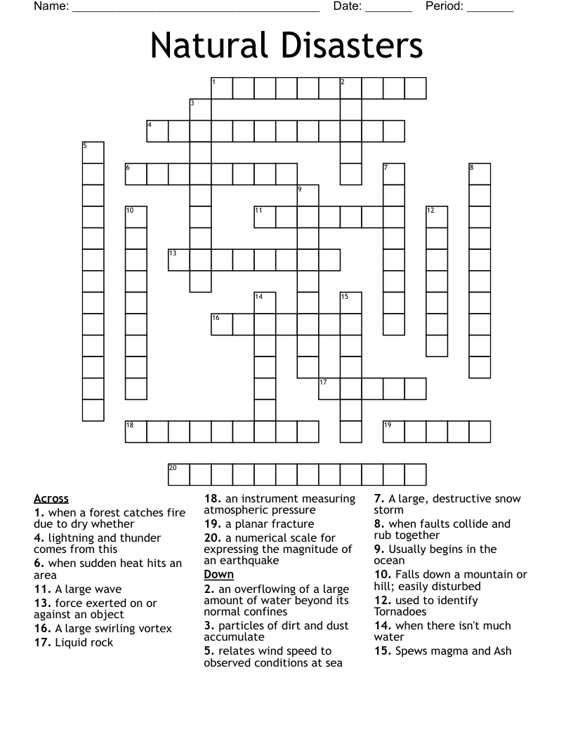 Natural Disasters Crossword WordMint