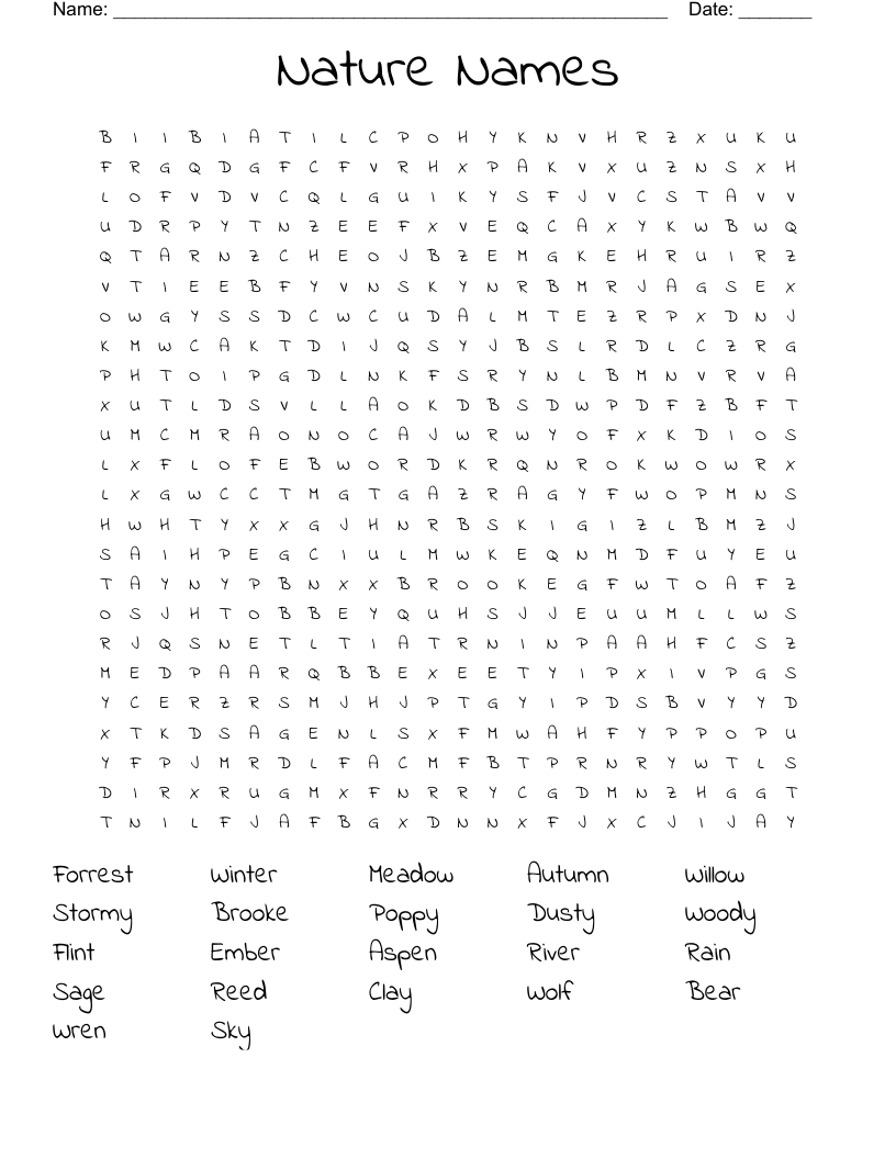 Nature Names Word Search WordMint