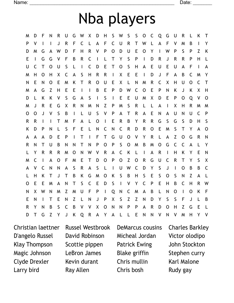 Famous basketball players (last name) Word Search WordMint