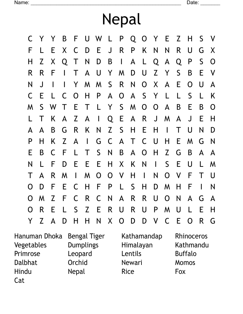 Nepal Word Search WordMint