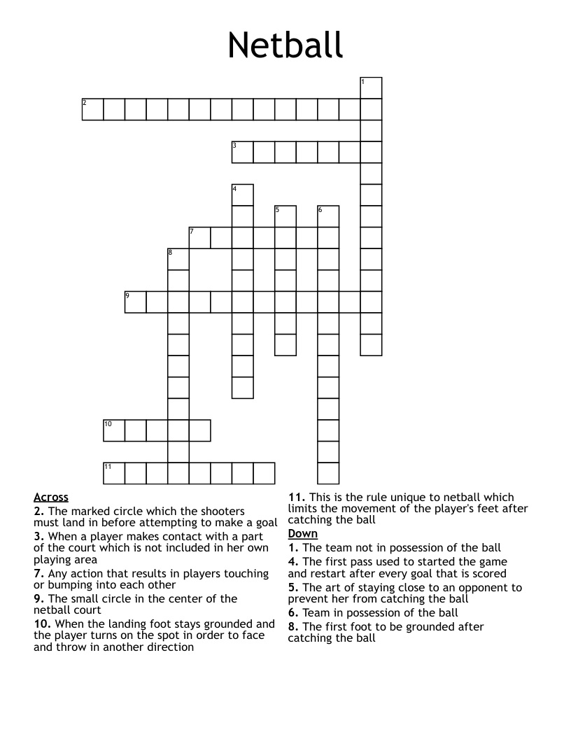 Netball Crossword WordMint
