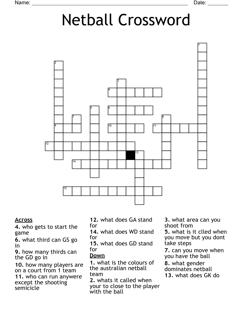 Netball Crossword WordMint