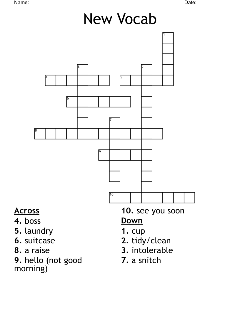 New Vocab Crossword WordMint