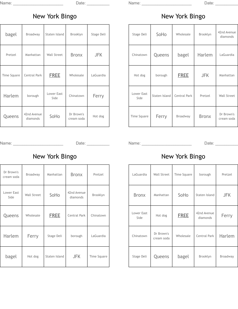 New York Bingo WordMint