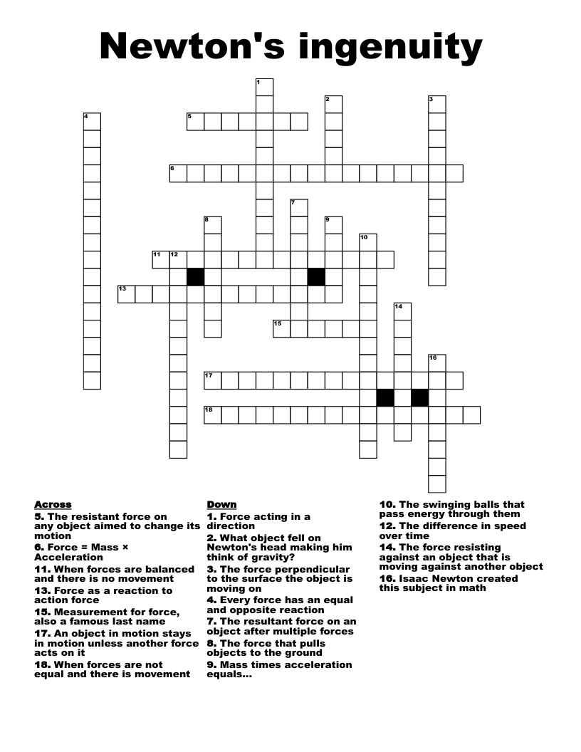 Newton's Laws of Motion Crossword WordMint