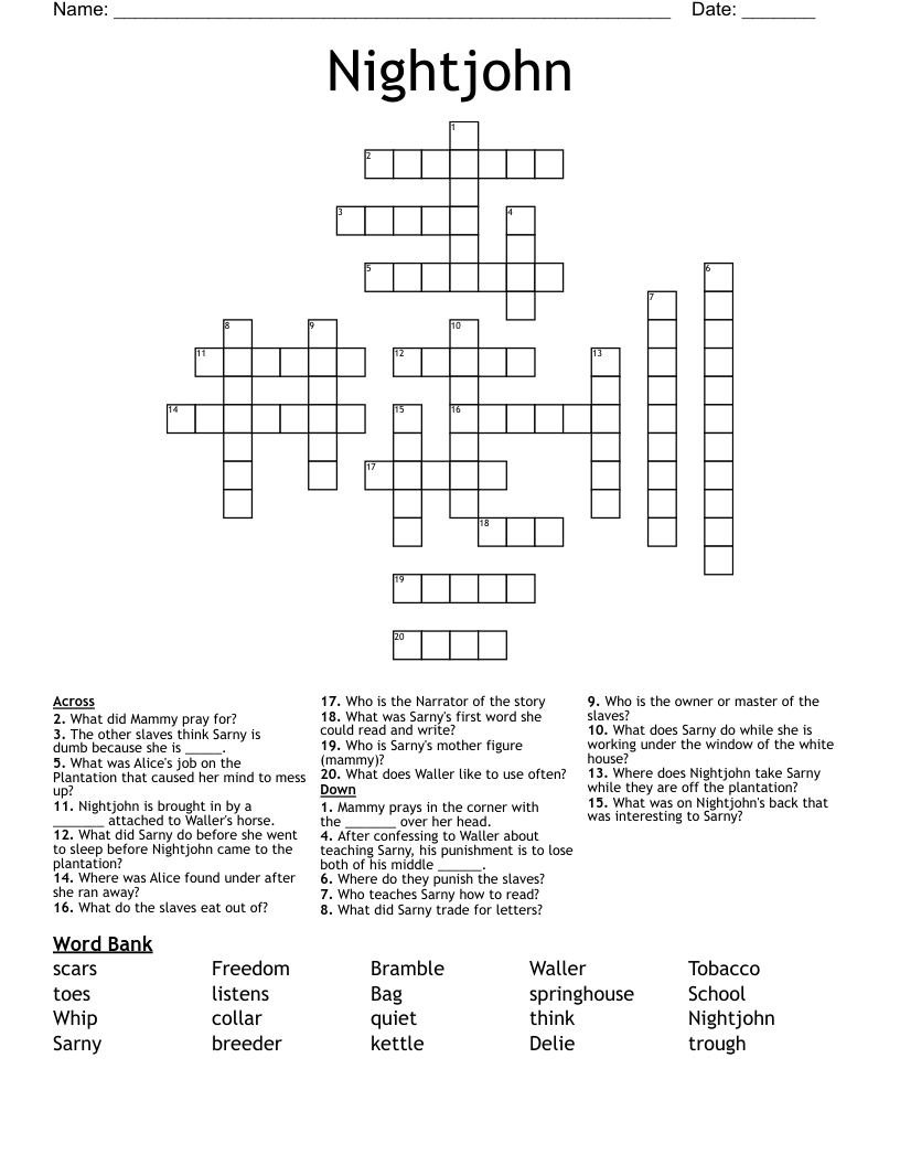 Nightjohn Crossword WordMint