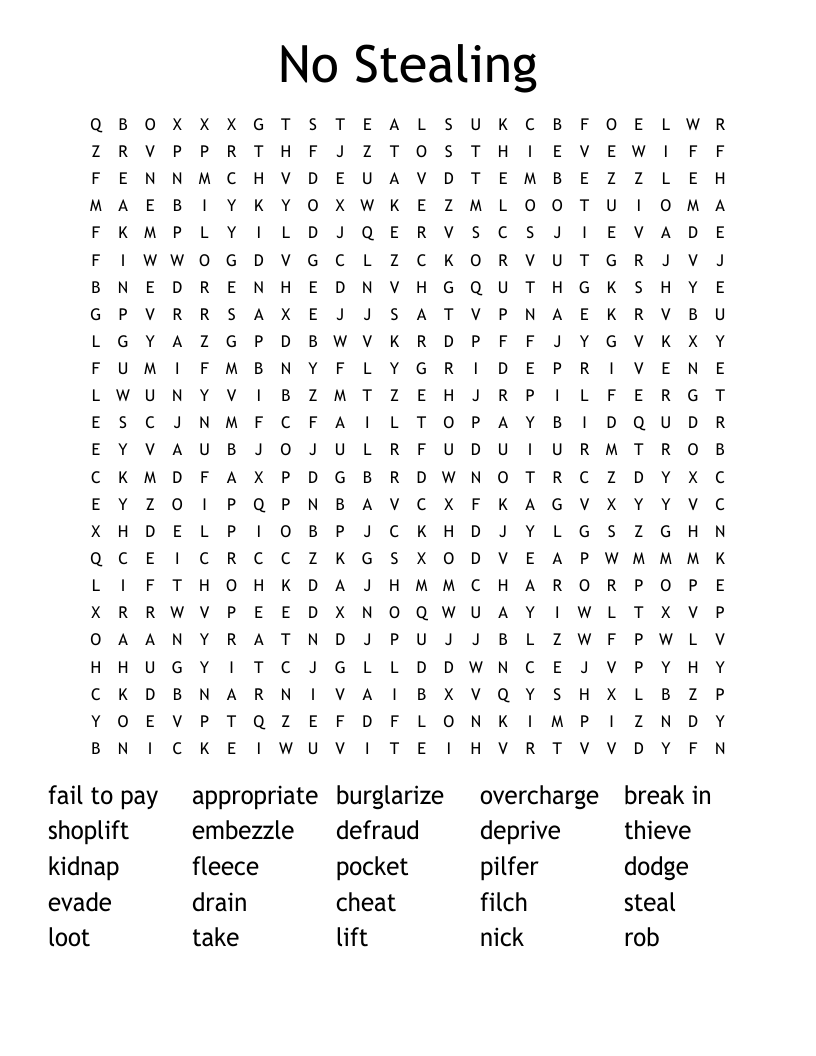 No Stealing Word Search WordMint