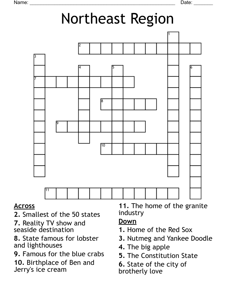 Northeast Region Crossword WordMint