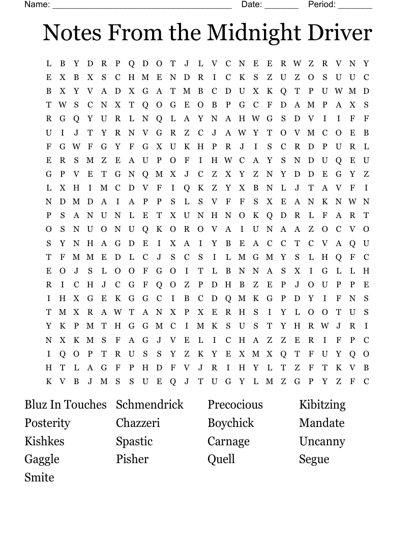 Notes From the Midnight Driver Word Search WordMint