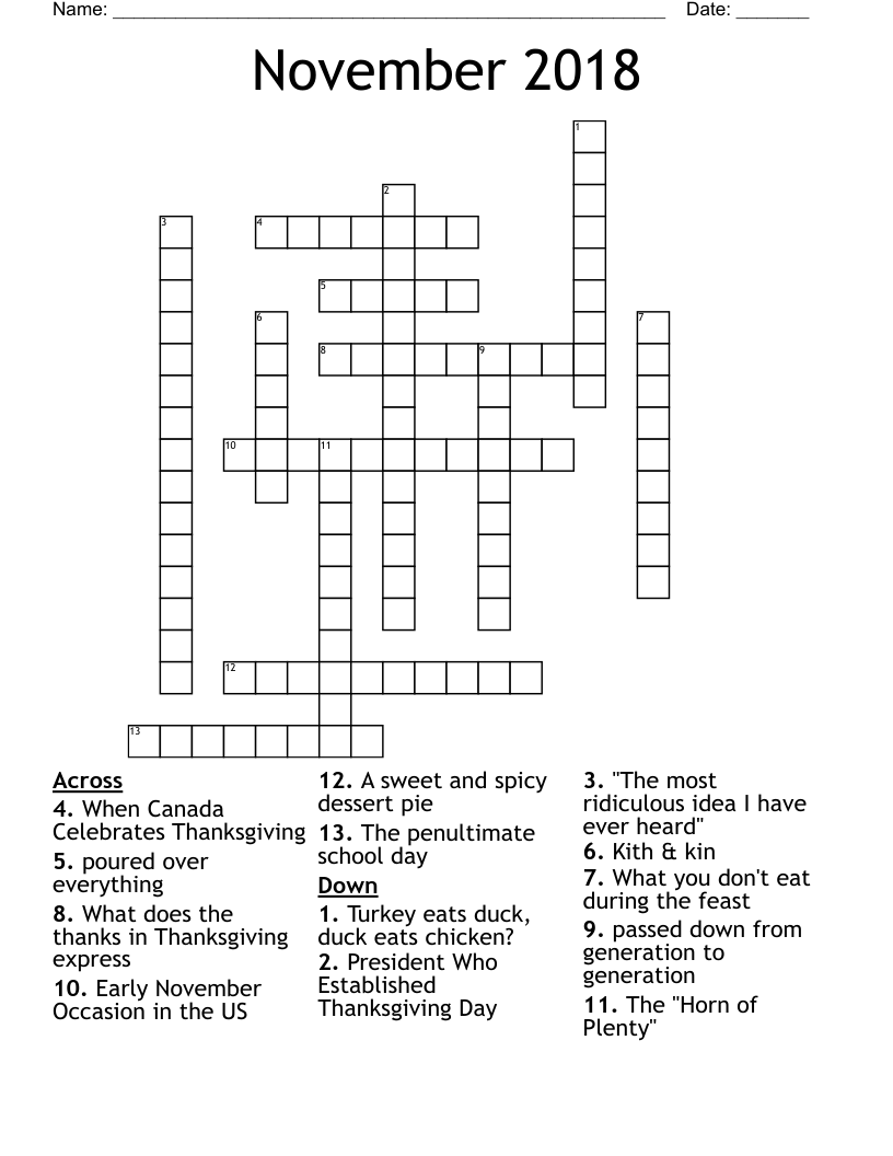 november crossword puzzle printable printable crossword puzzles online