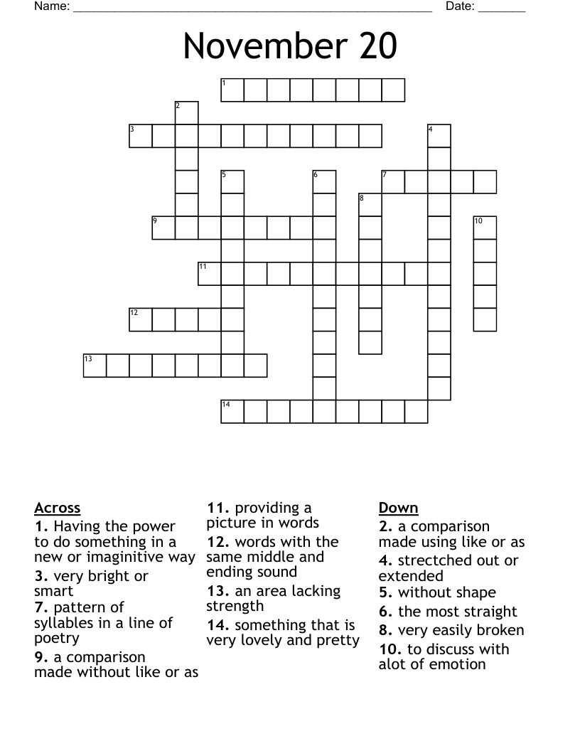 November 20 Crossword WordMint