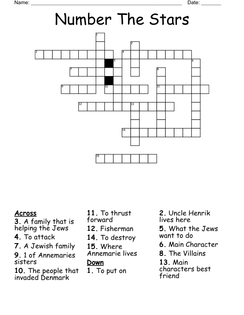 Number The Stars Crossword WordMint