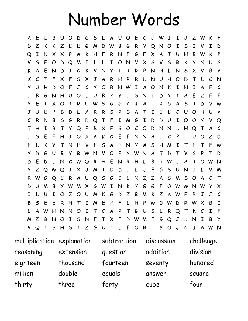 Number Words Word Search - WordMint