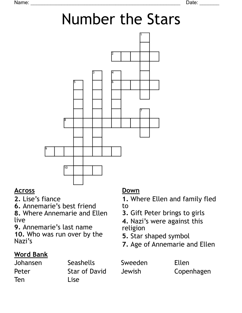 Number the Stars Crossword WordMint