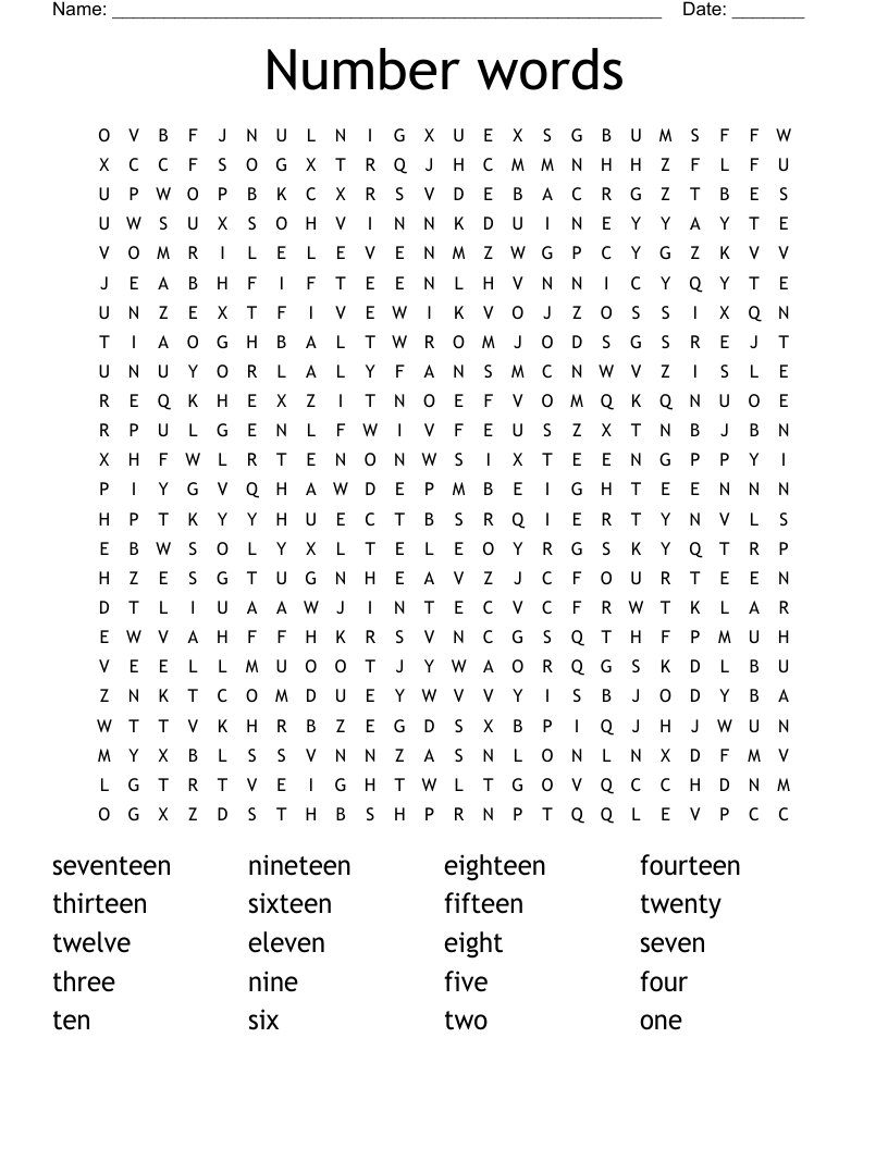 Number words Word Search - WordMint