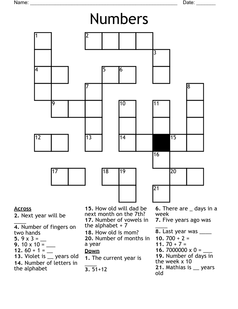 Numbers Crossword - WordMint