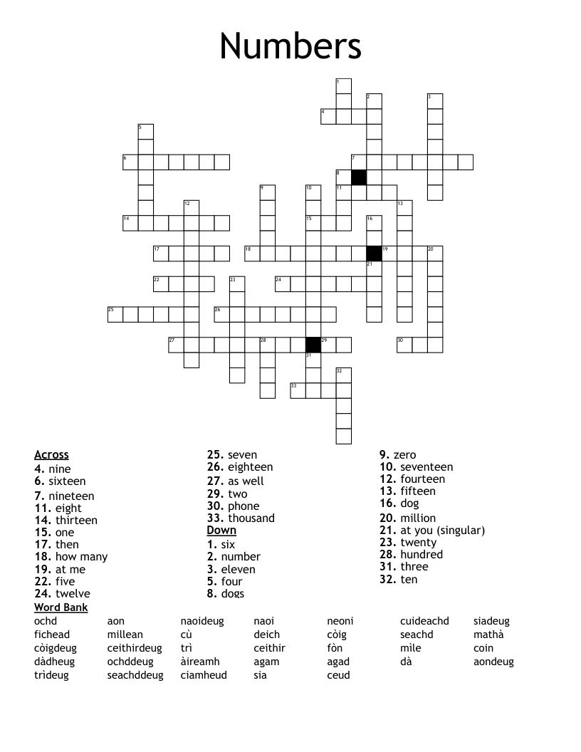 Numbers Crossword - WordMint