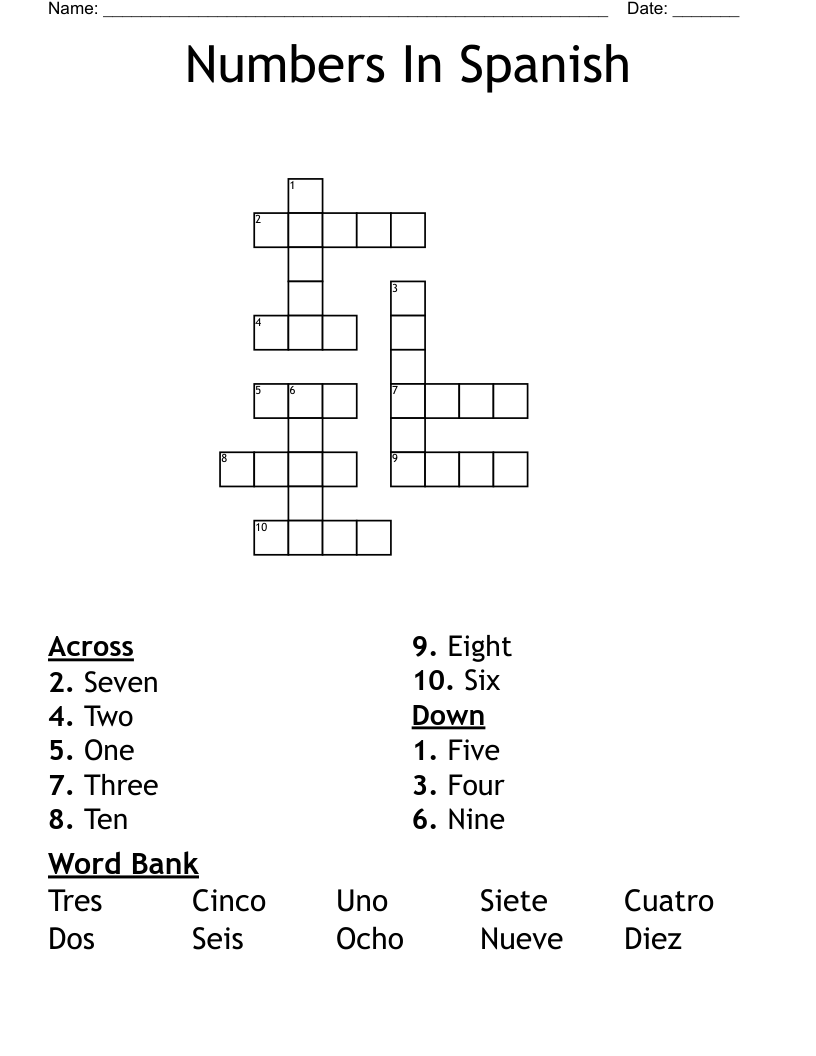 Numbers In Spanish Crossword WordMint
