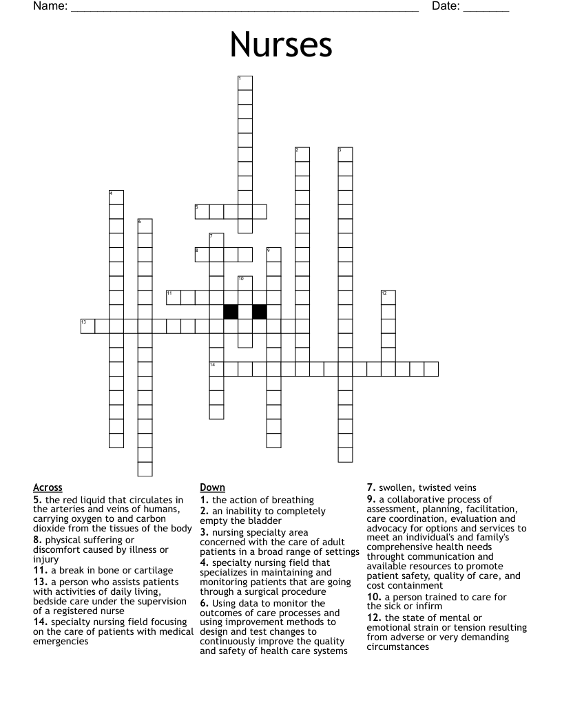 Nursing Crosswords, Word Searches, Bingo Cards - WordMint