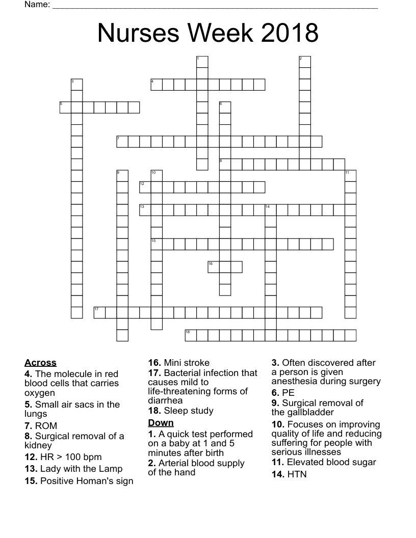 Nurses Week 2018 Crossword - WordMint