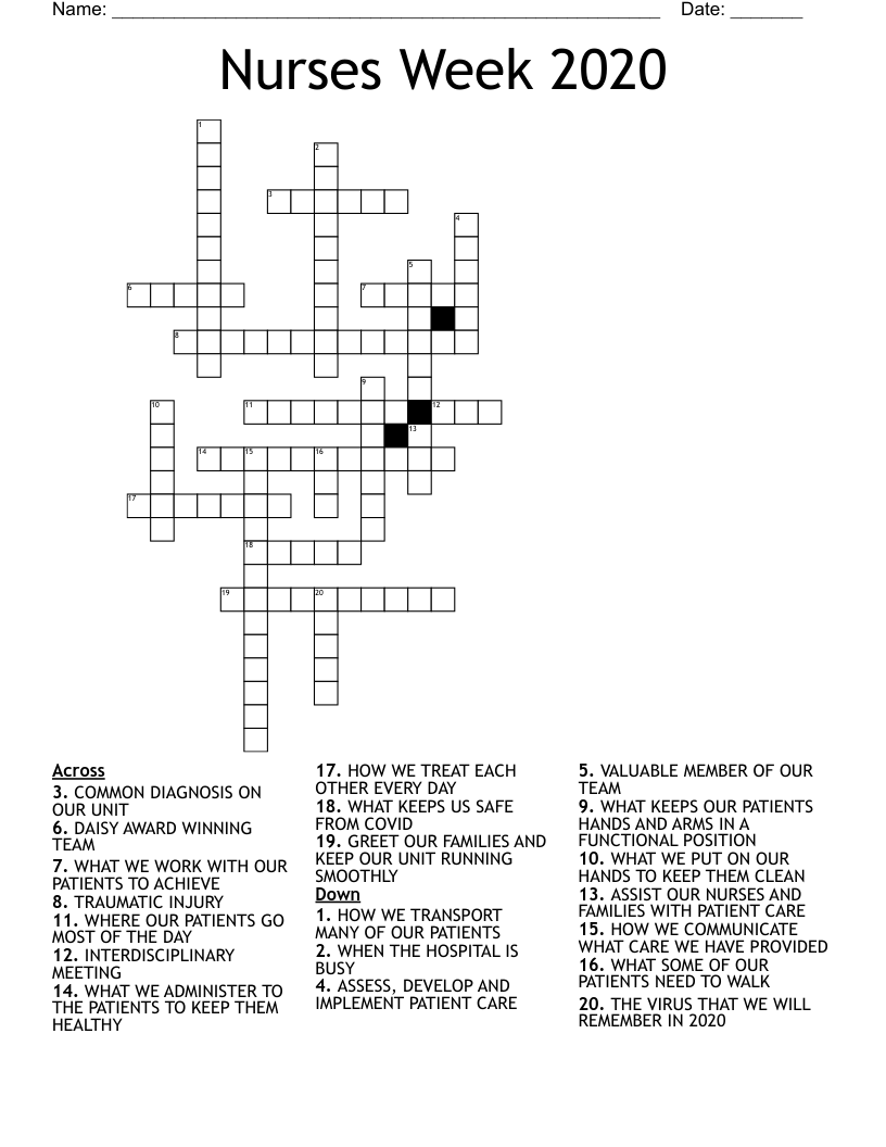 Nurses Week 2020 Crossword WordMint