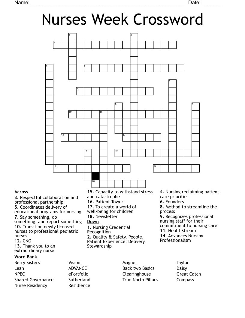 Easy Nursing Crossword Puzzle vlr.eng.br