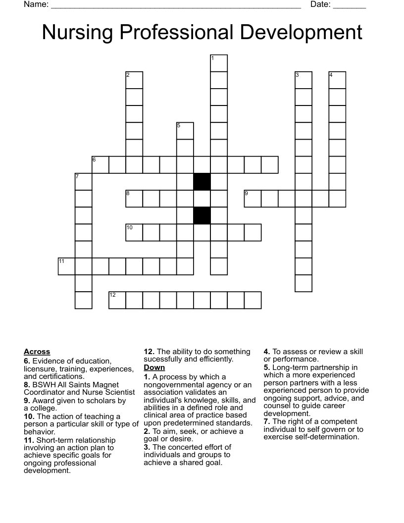 Nursing Professional Development Crossword WordMint