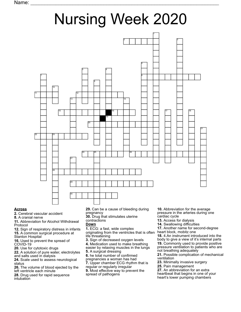 Nursing Week 2020 Crossword WordMint