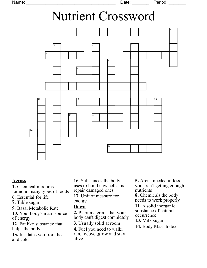 Nutrient Crossword WordMint