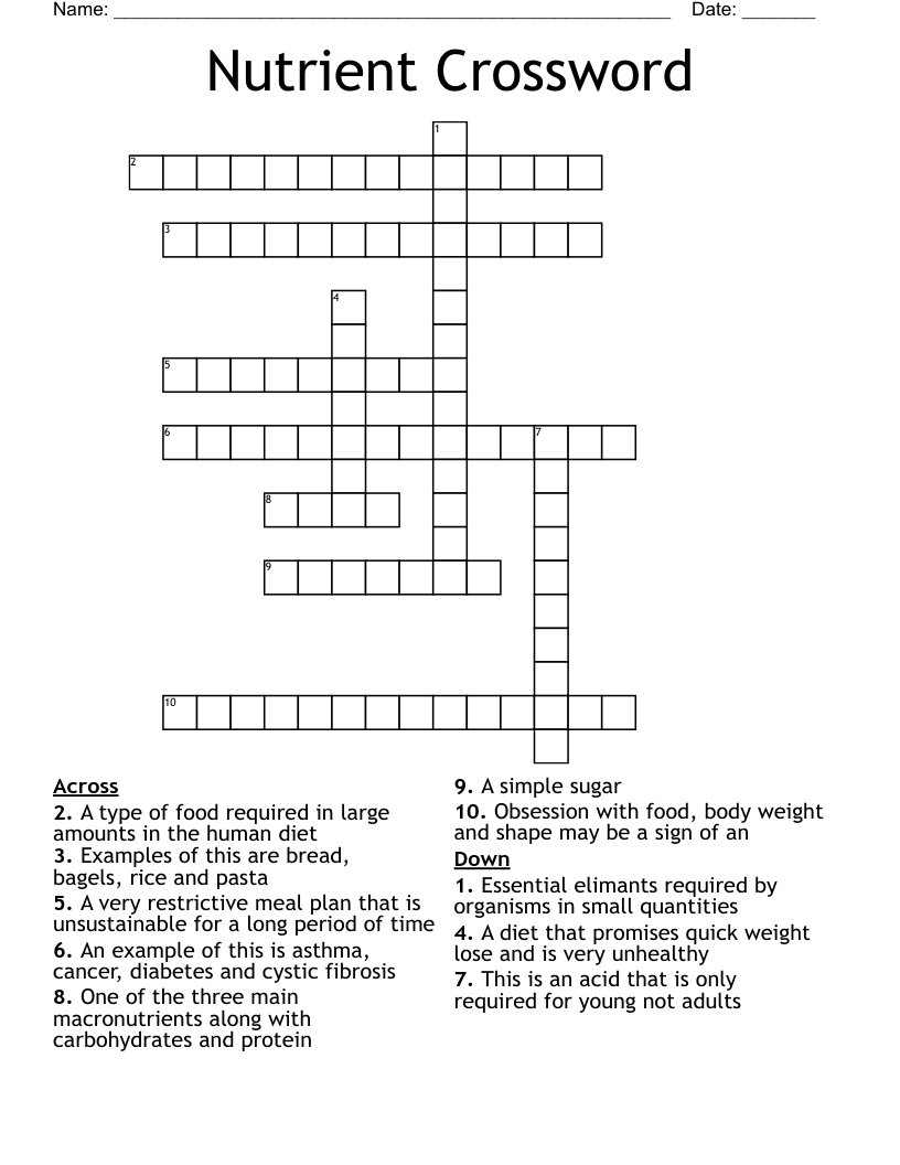 Nutrient Crossword WordMint