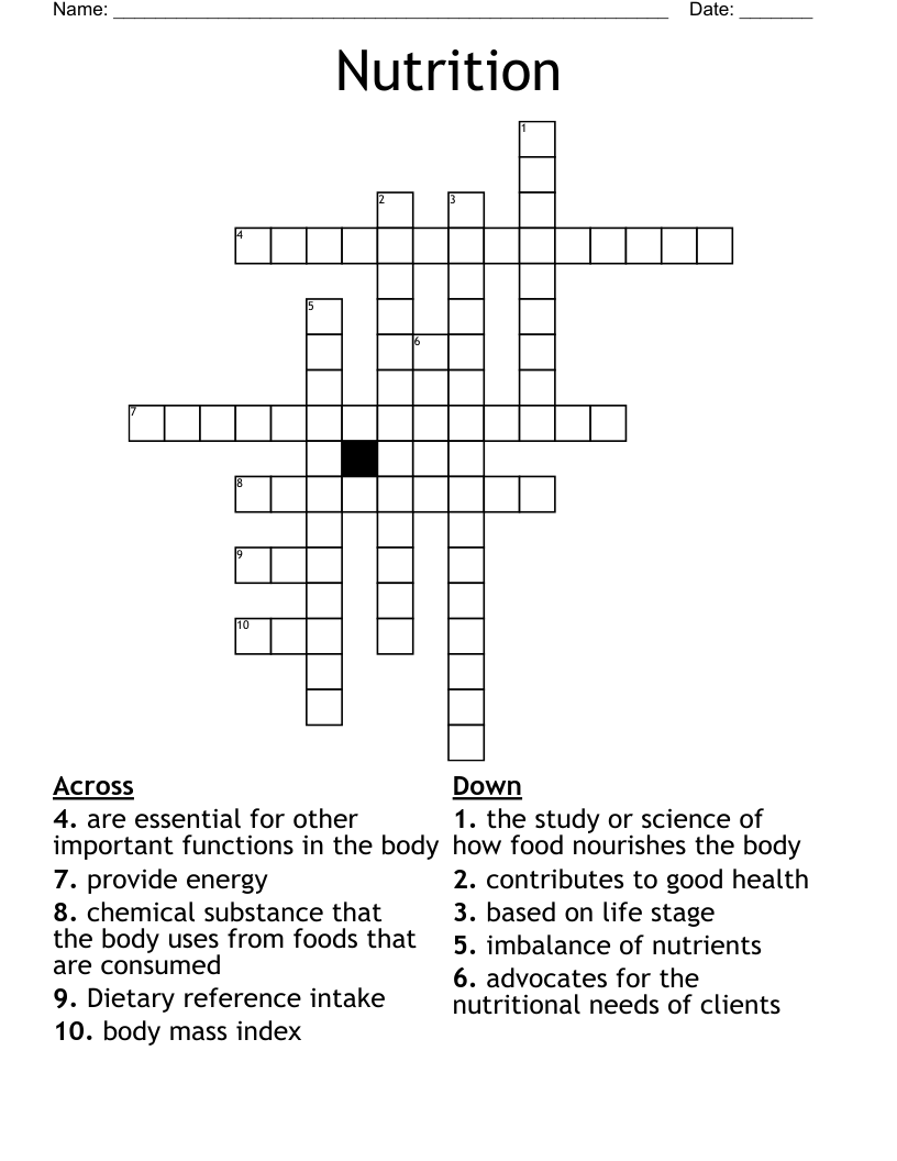Nutrition Crossword WordMint