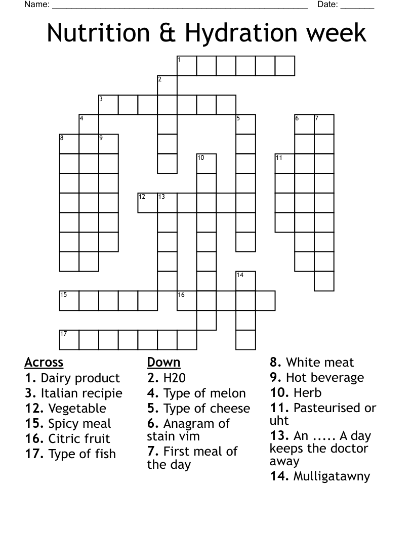 Nutrition & Hydration week Crossword WordMint