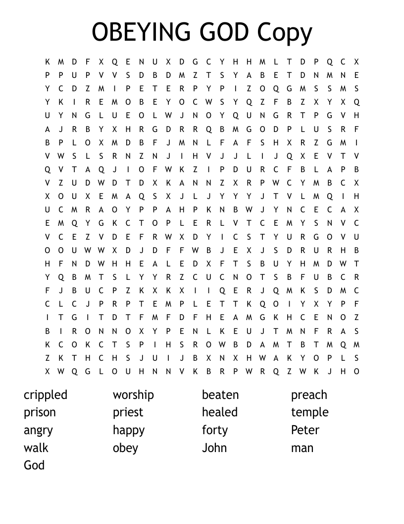 OBEYING GOD Copy Word Search WordMint