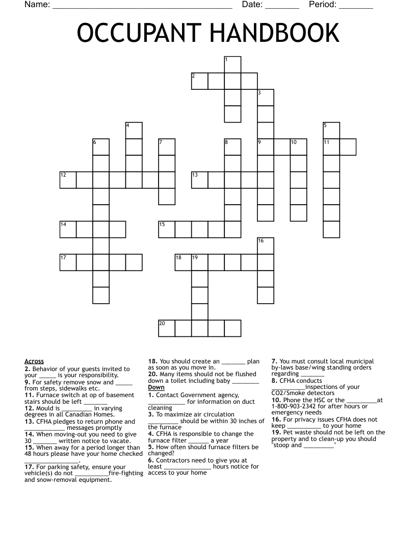 OCCUPANT HANDBOOK Crossword WordMint