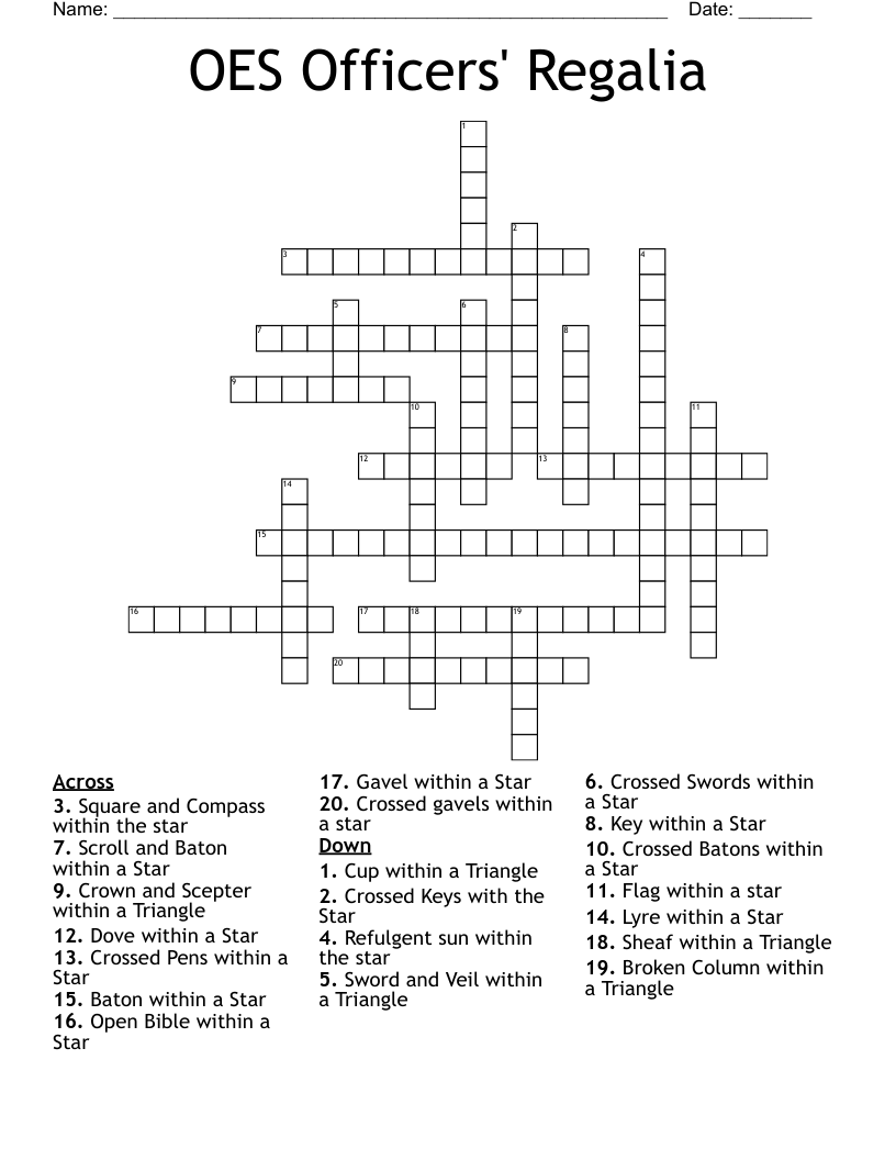 OES Officers' Regalia Crossword WordMint